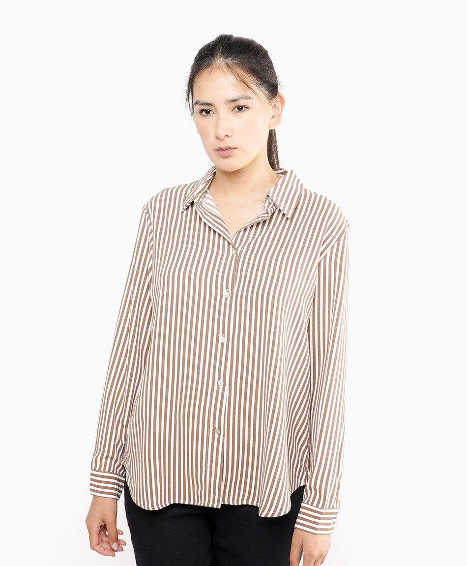 Blusa mujer camisera l&iacute;neas brown