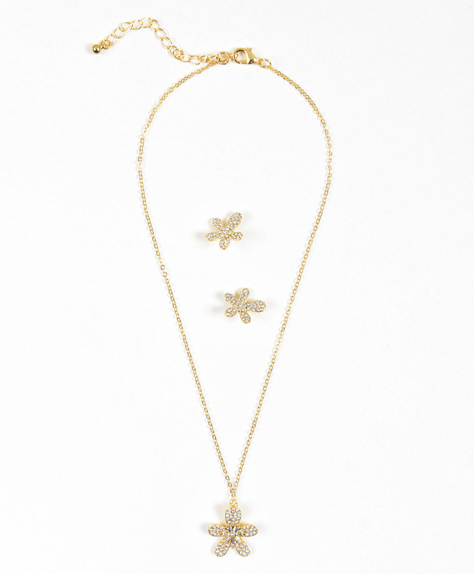 Set collar + aros mujer flor