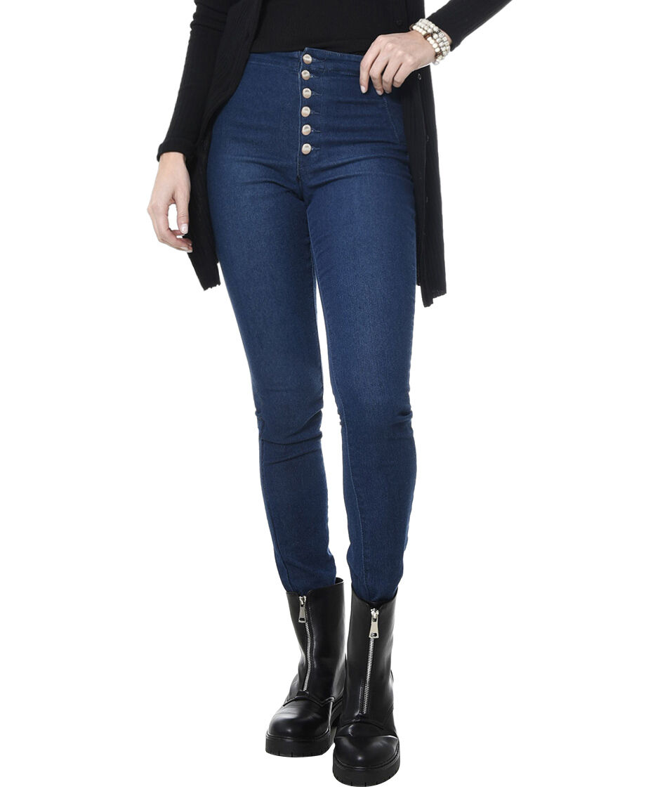 Jeans tiro alto botones
