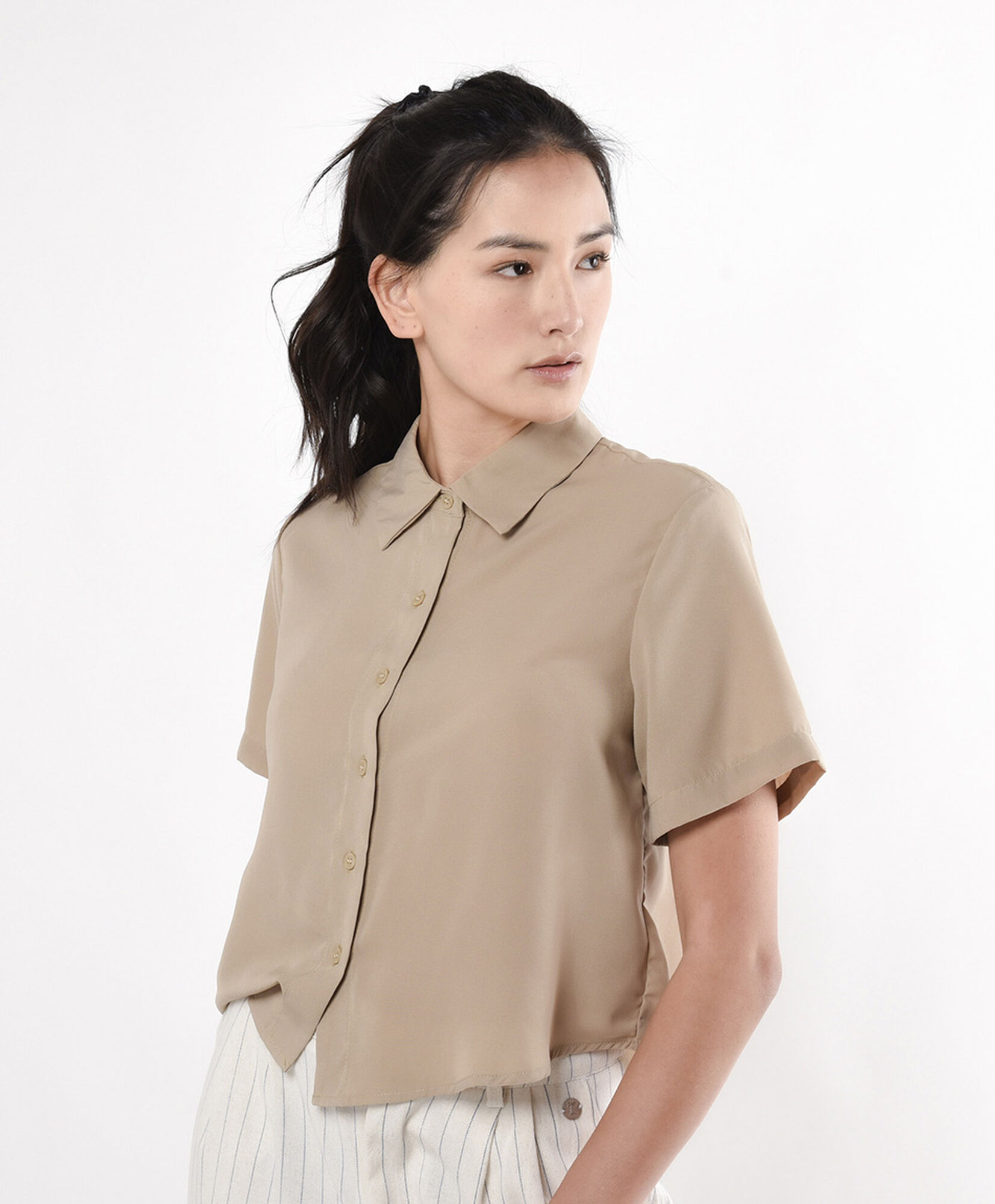 Blusa mujer manga corta beige Blusa mujer manga corta beige