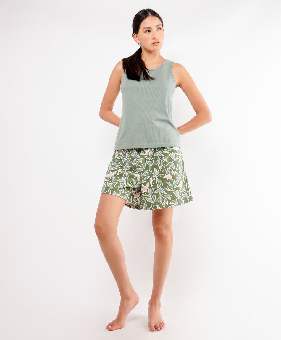 Pijama mujer short floreado verde