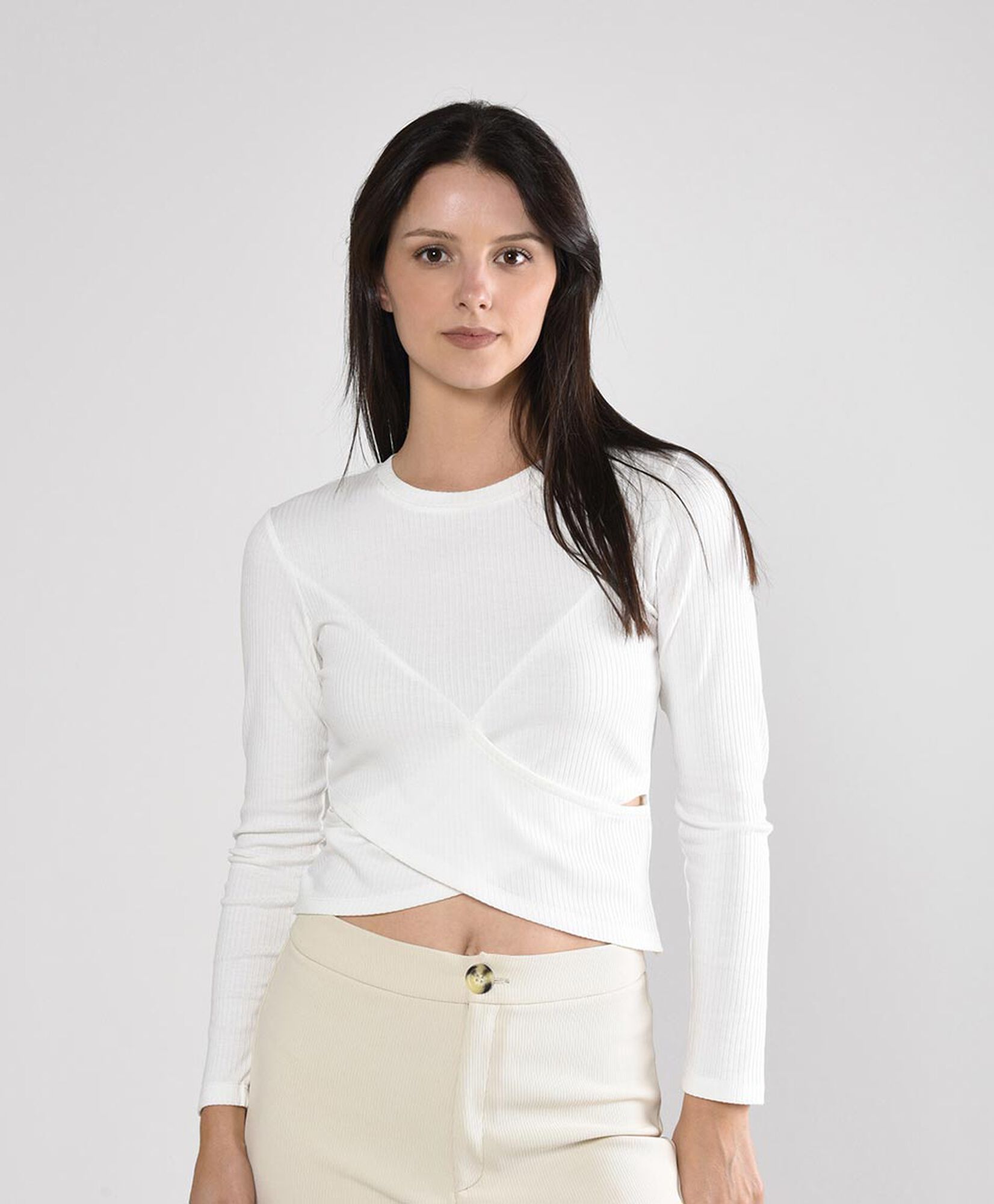 Polera mujer canalé cruzada Polera mujer canalé cruzada