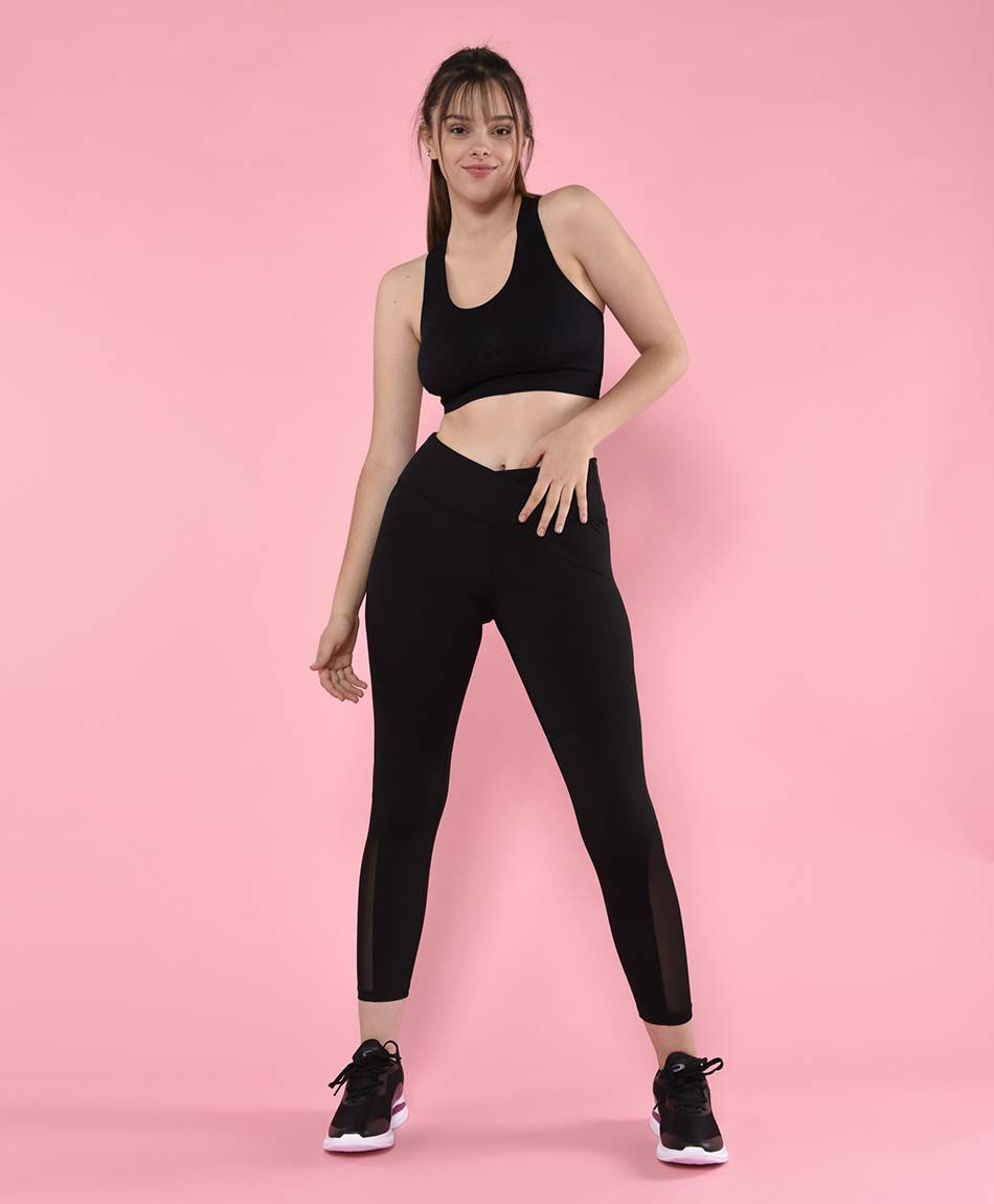 Calza mujer pretina cruzada tiro alto