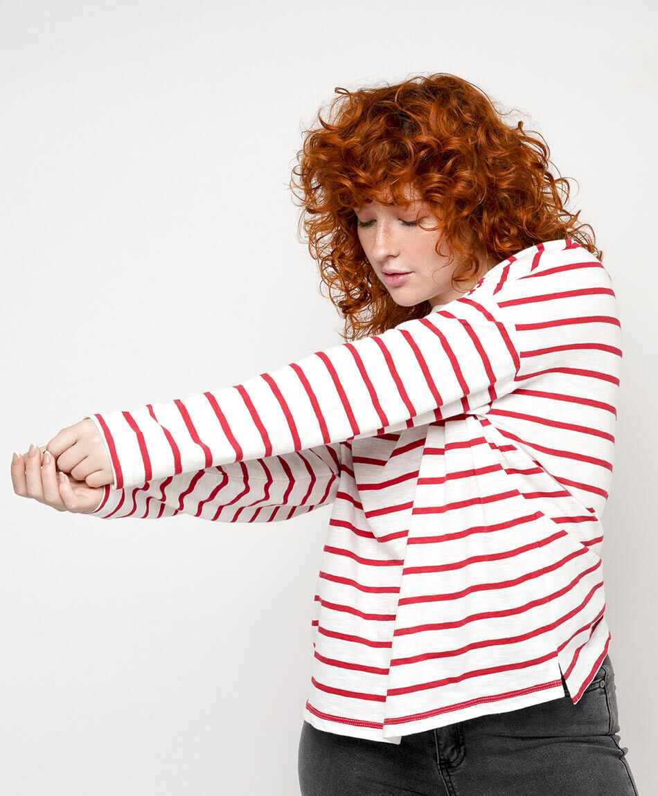 Polera mujer rayas rojas