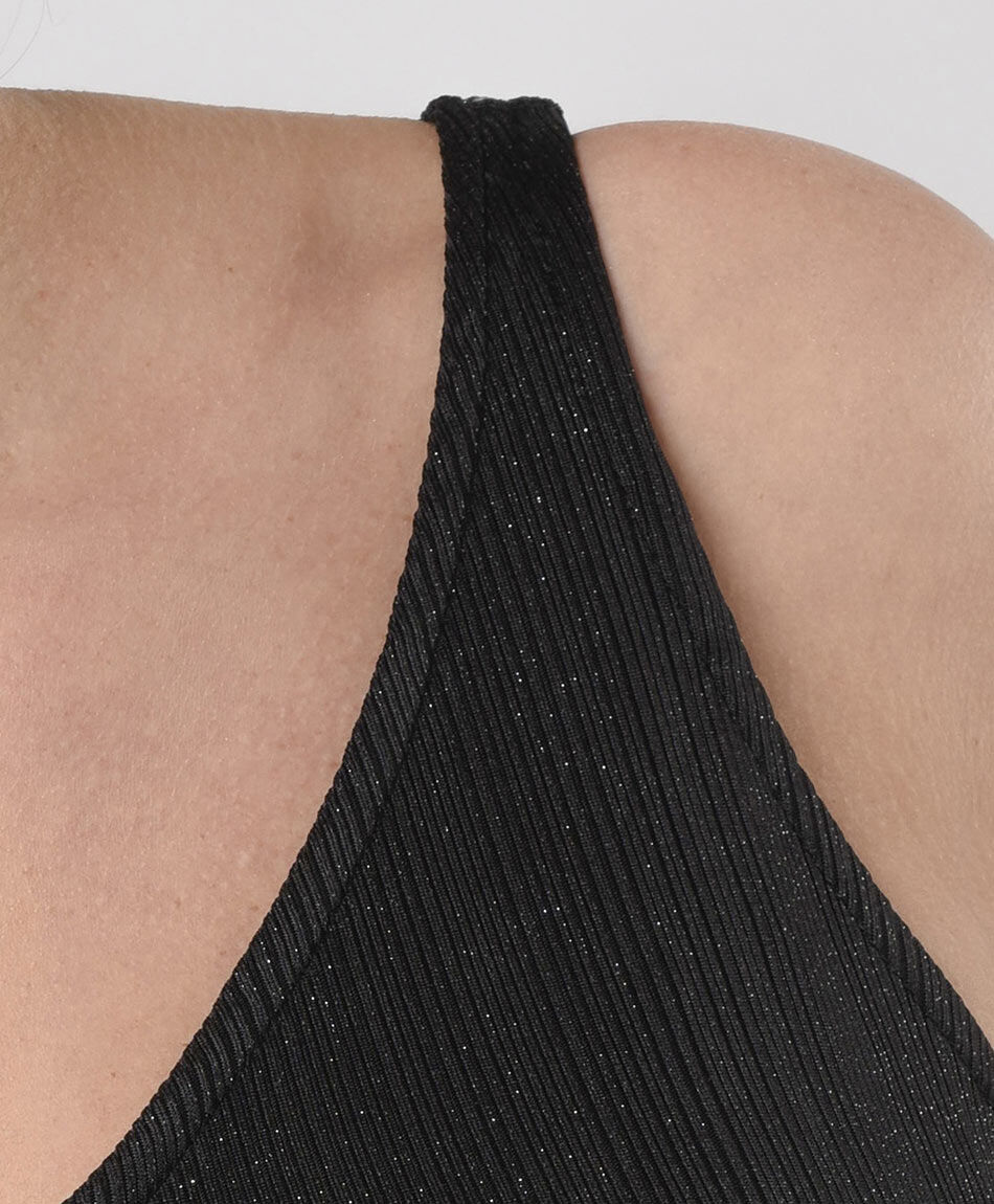 Polera mujer acanalada brillos