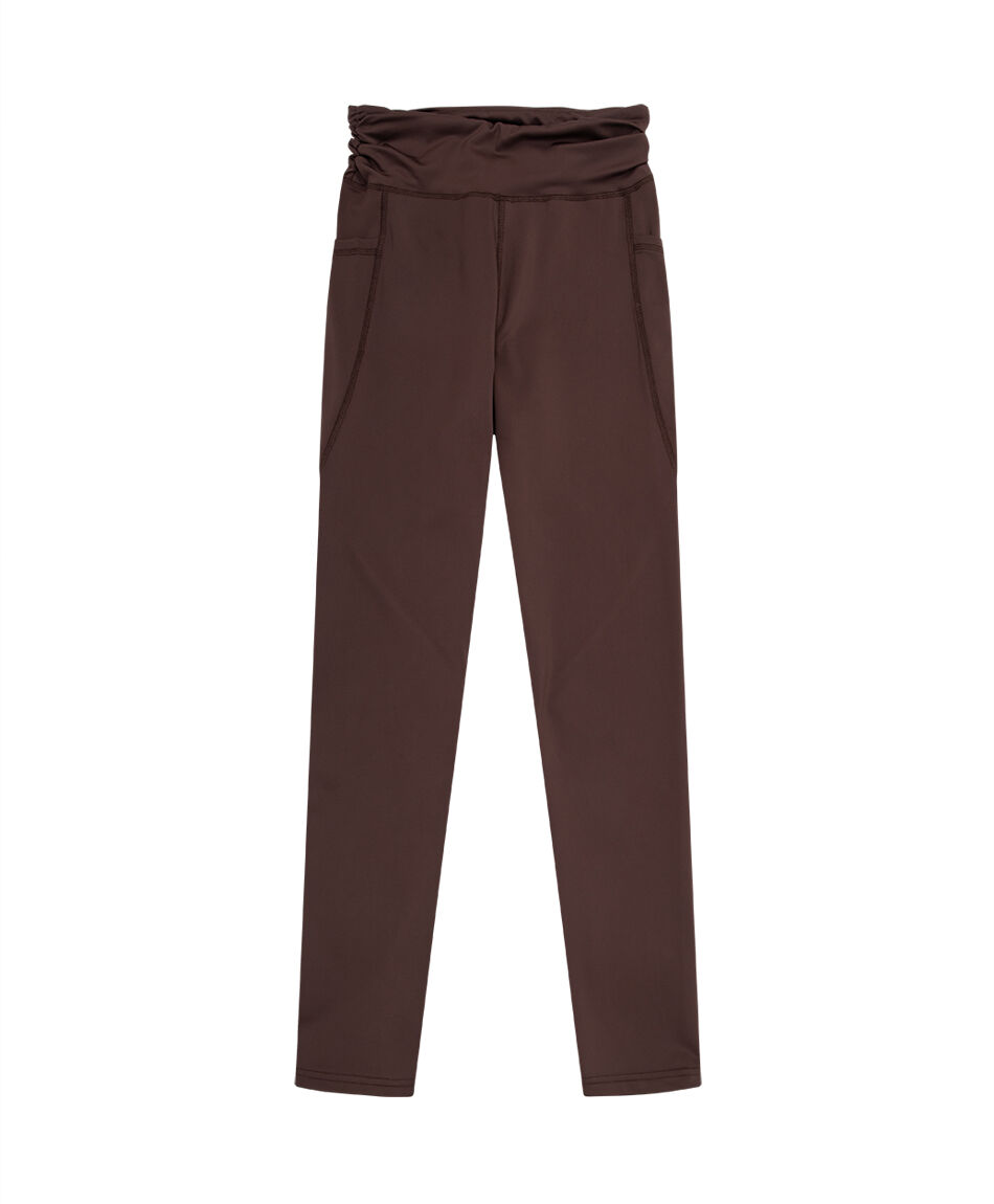 Calza deportiva mujer tiro alto cafe