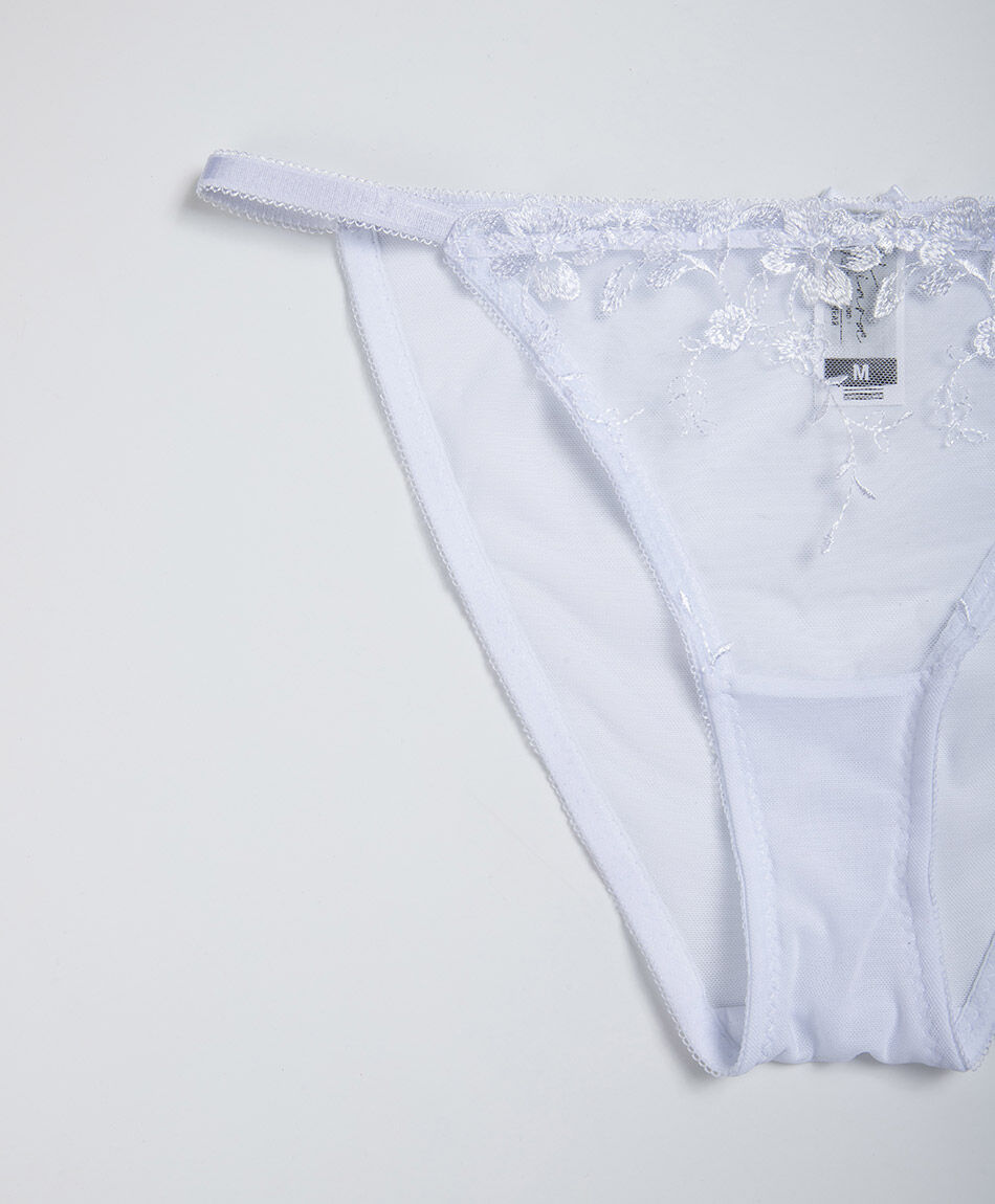 Tanga mujer bordada blanca