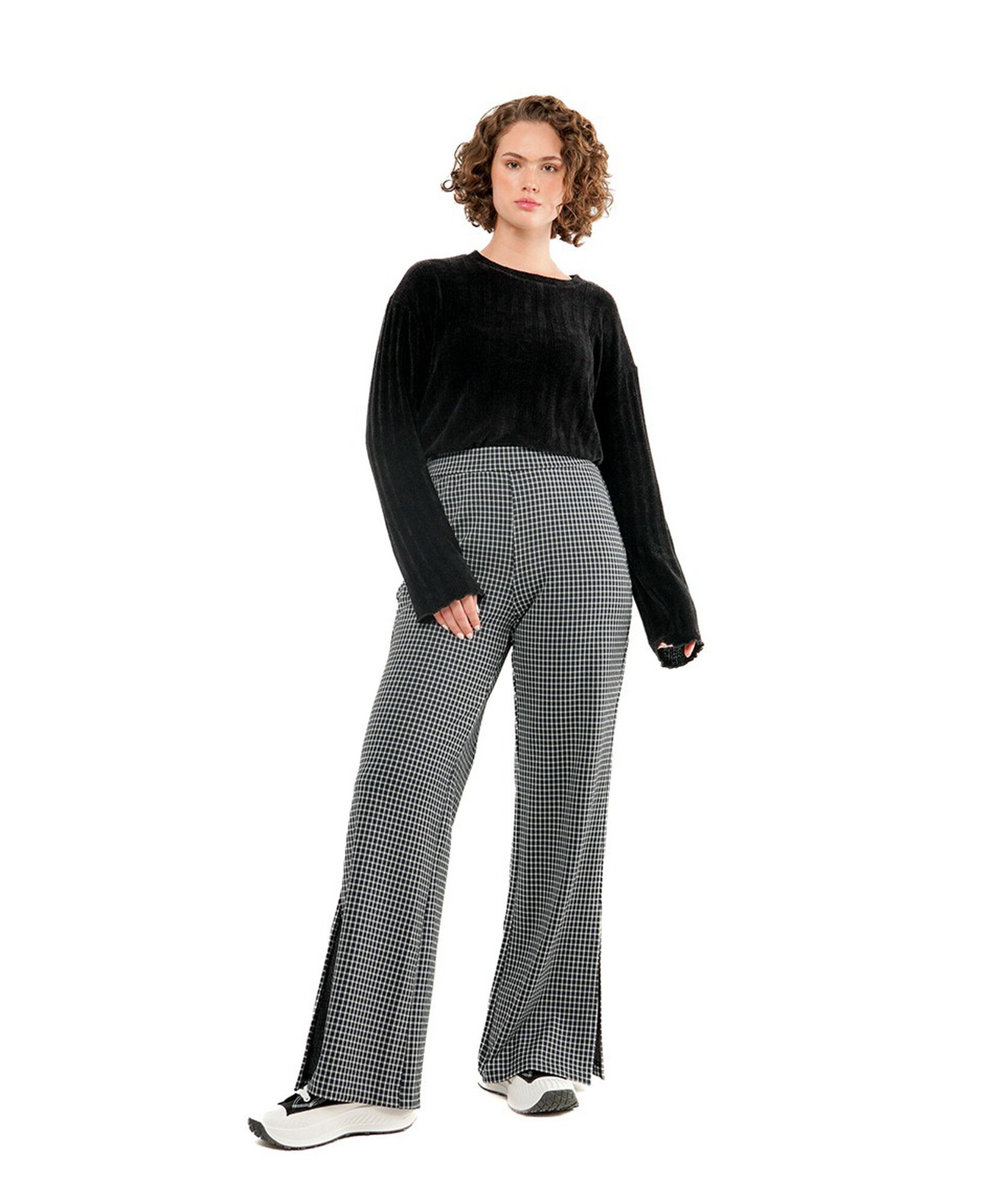 Pantalón mujer pied de poule abierto wide Pantalón mujer pied de poule abierto wide