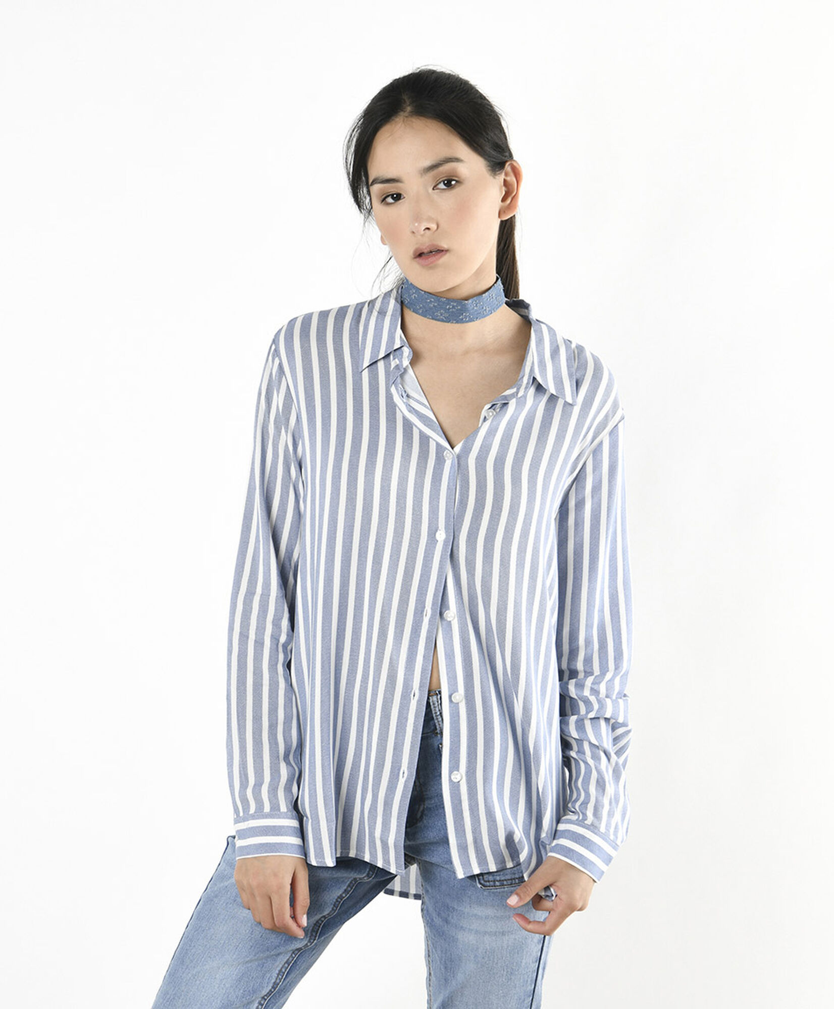 Blusa mujer líneas azul irregular Blusa mujer líneas azul irregular