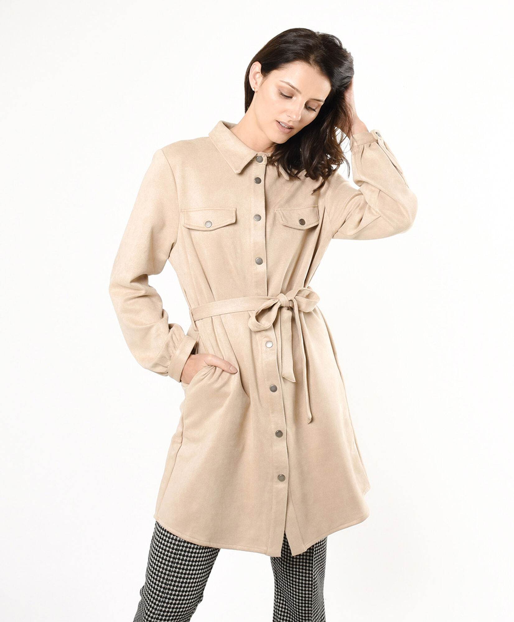 Chaqueta mujer botones y lazo gamuza Chaqueta mujer botones y lazo gamuza