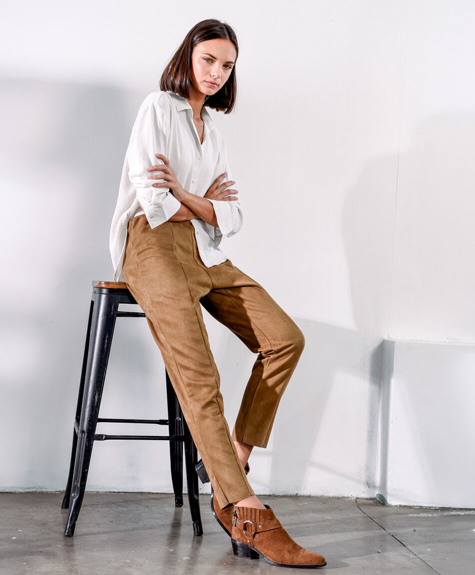 Pantalones mujer suede liso