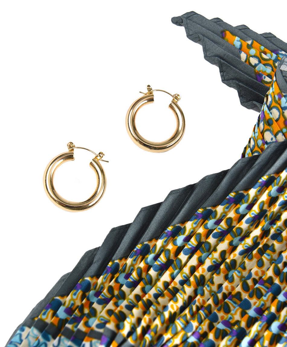 Set pa&ntilde;uelo plisado + aros argolla mujer