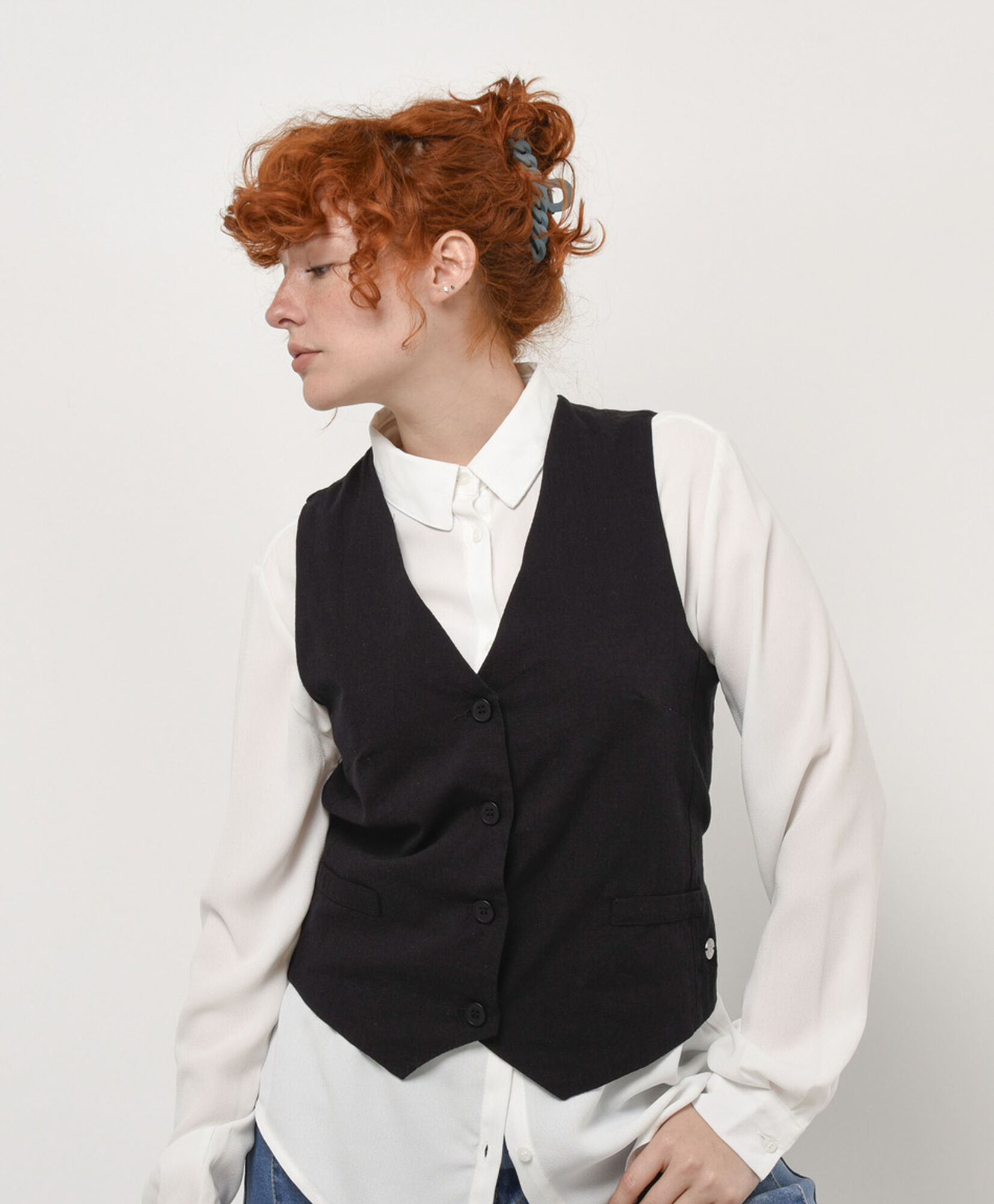 Vest mujer negro lino Vest mujer negro lino