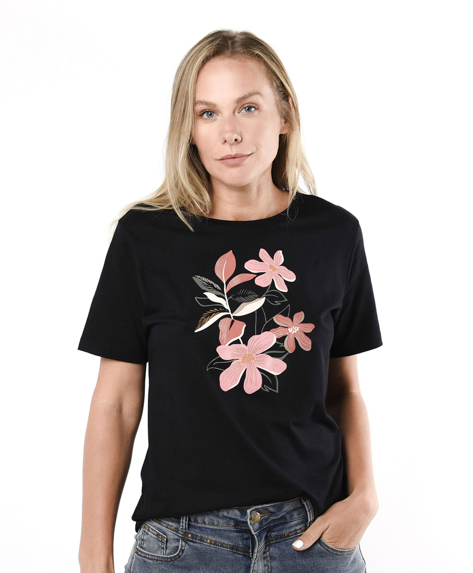 Polera mujer flores rosadas Polera mujer flores rosadas