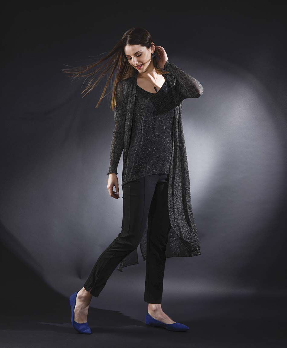 Tapado plisado brillos plata cuello cruzado