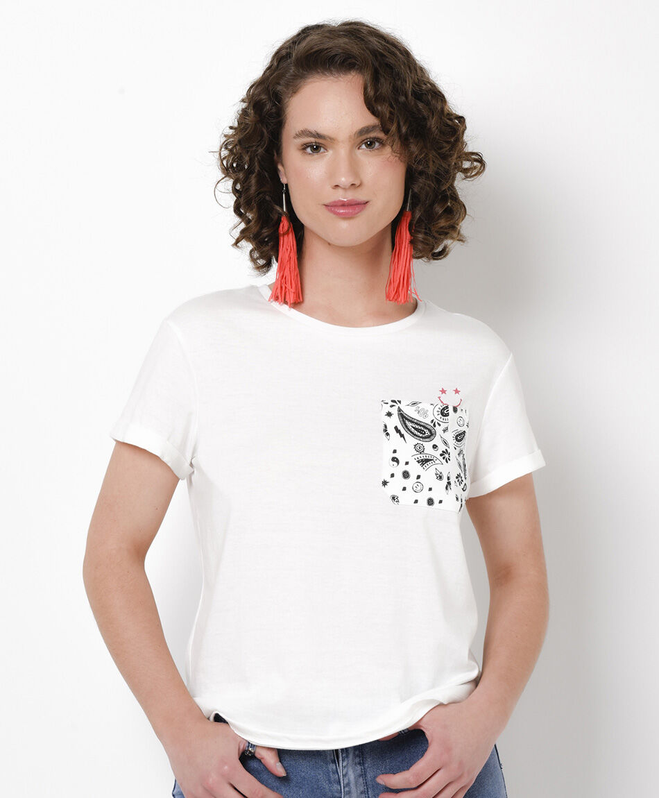 Polera mujer bolsillo estampado