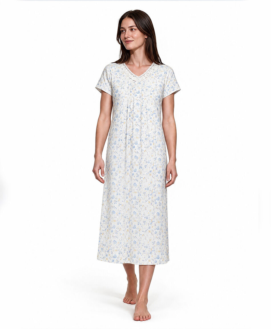 Camisa de dormir mujer floreada azul