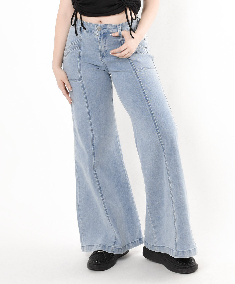 Jeans mujer costuras frontales wide