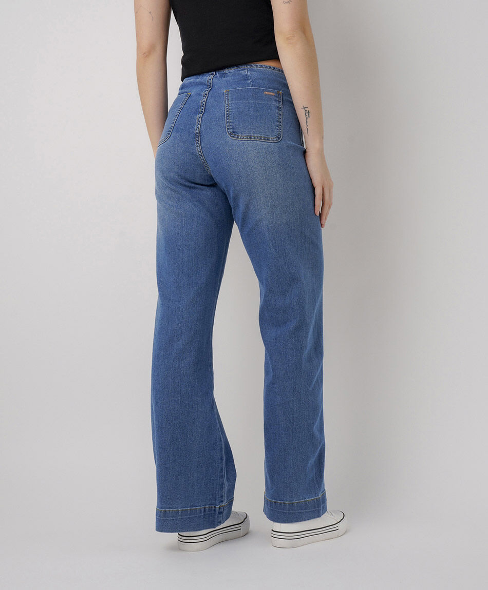 Jeans mujer wide leg bolsillo botones