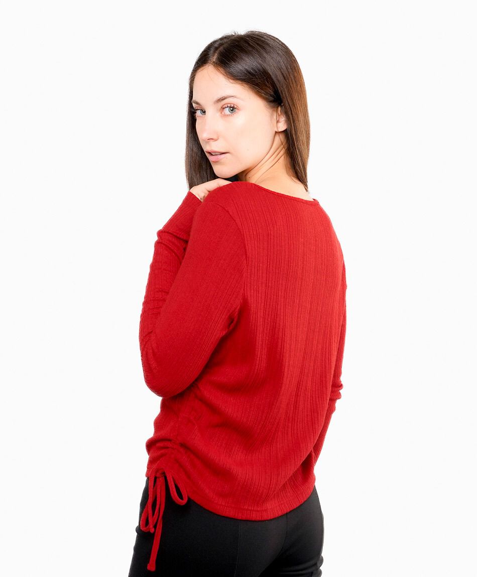 Polera mujer lisa amarre rojo