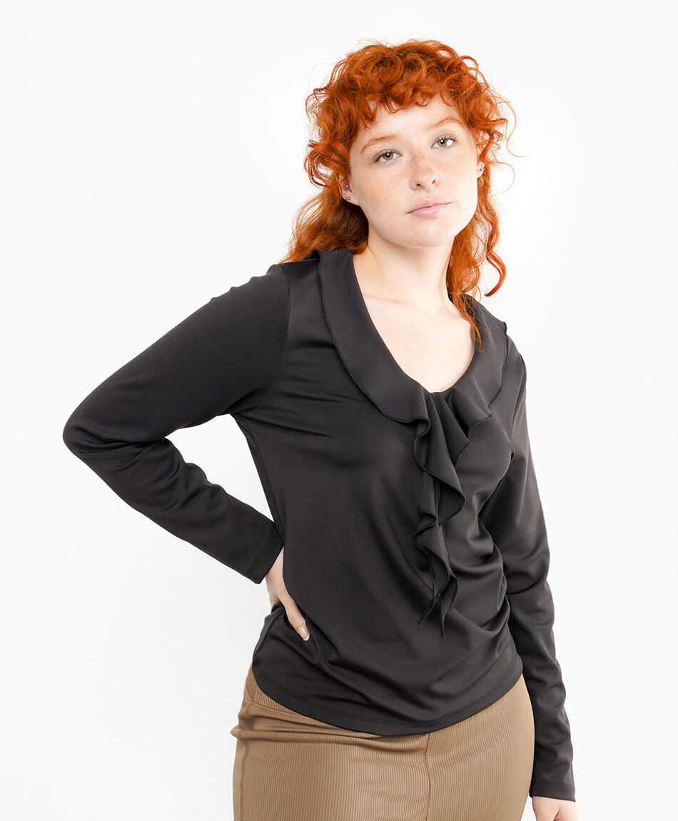 Polera mujer cuello vuelos