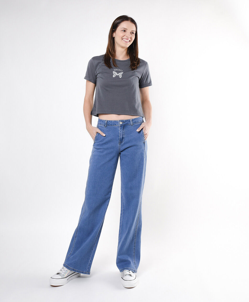 Jeans mujer lisos costuras wide