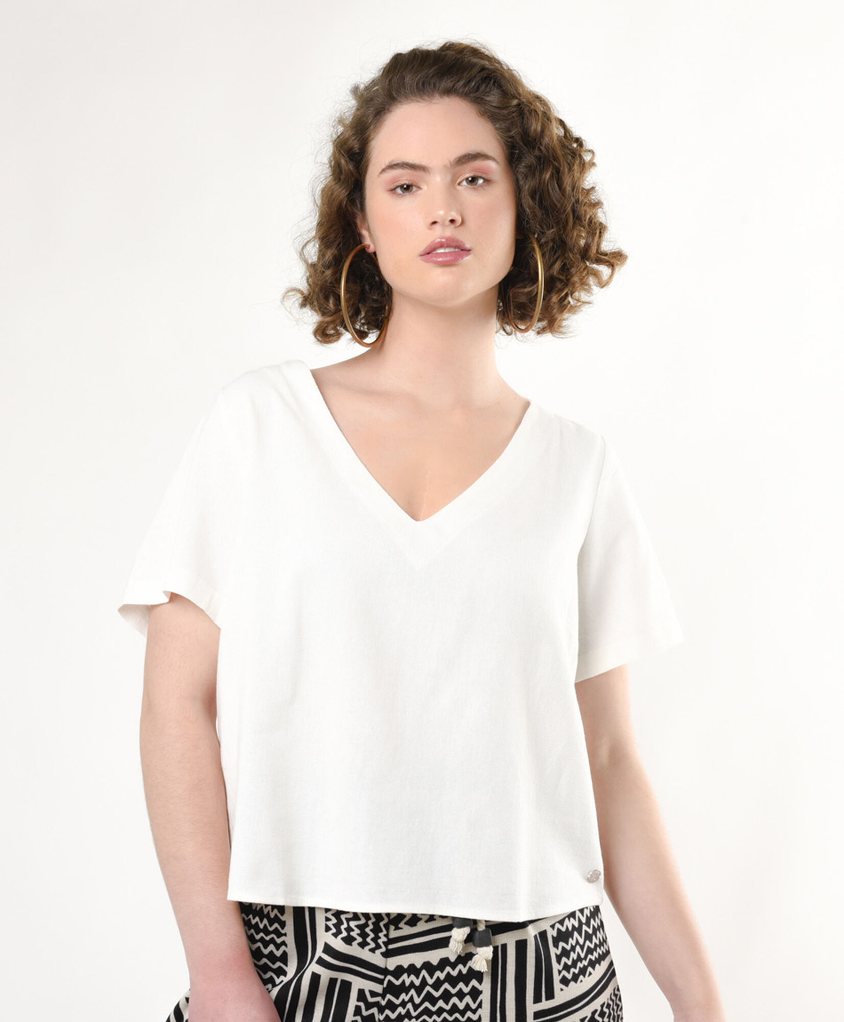 Blusa mujer cuello en v lino Blusa mujer cuello en v lino