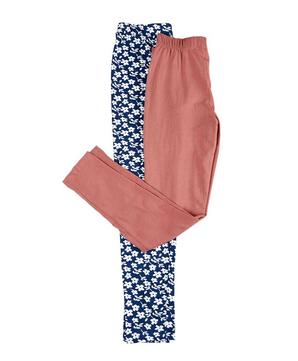 Pack 2 leggins ni&ntilde;a floreada y lisa