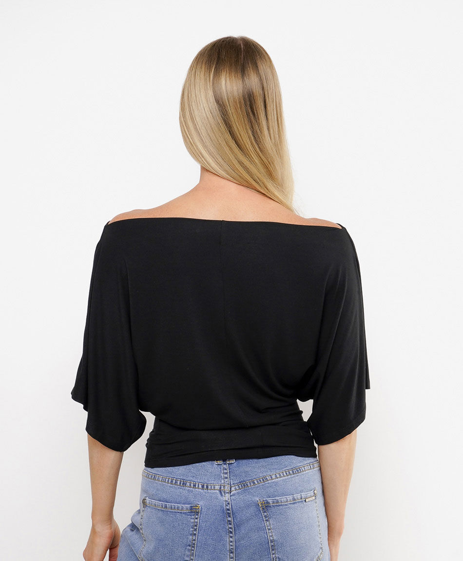 Polera mujer off shoulder crop negra