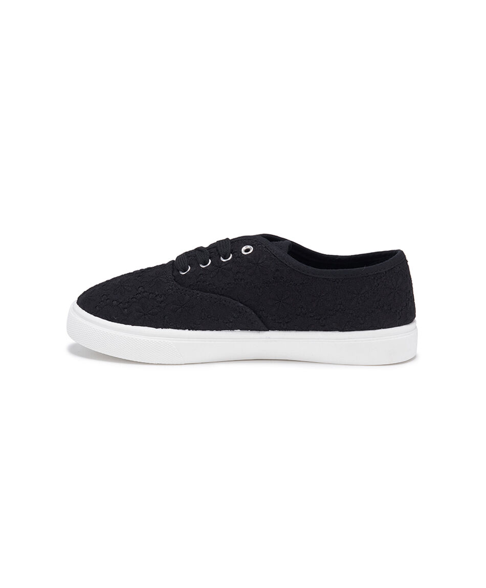 Zapatilla mujer lona floreada negra