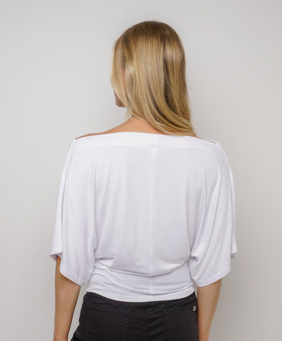 Polera mujer off shoulder crop blanca