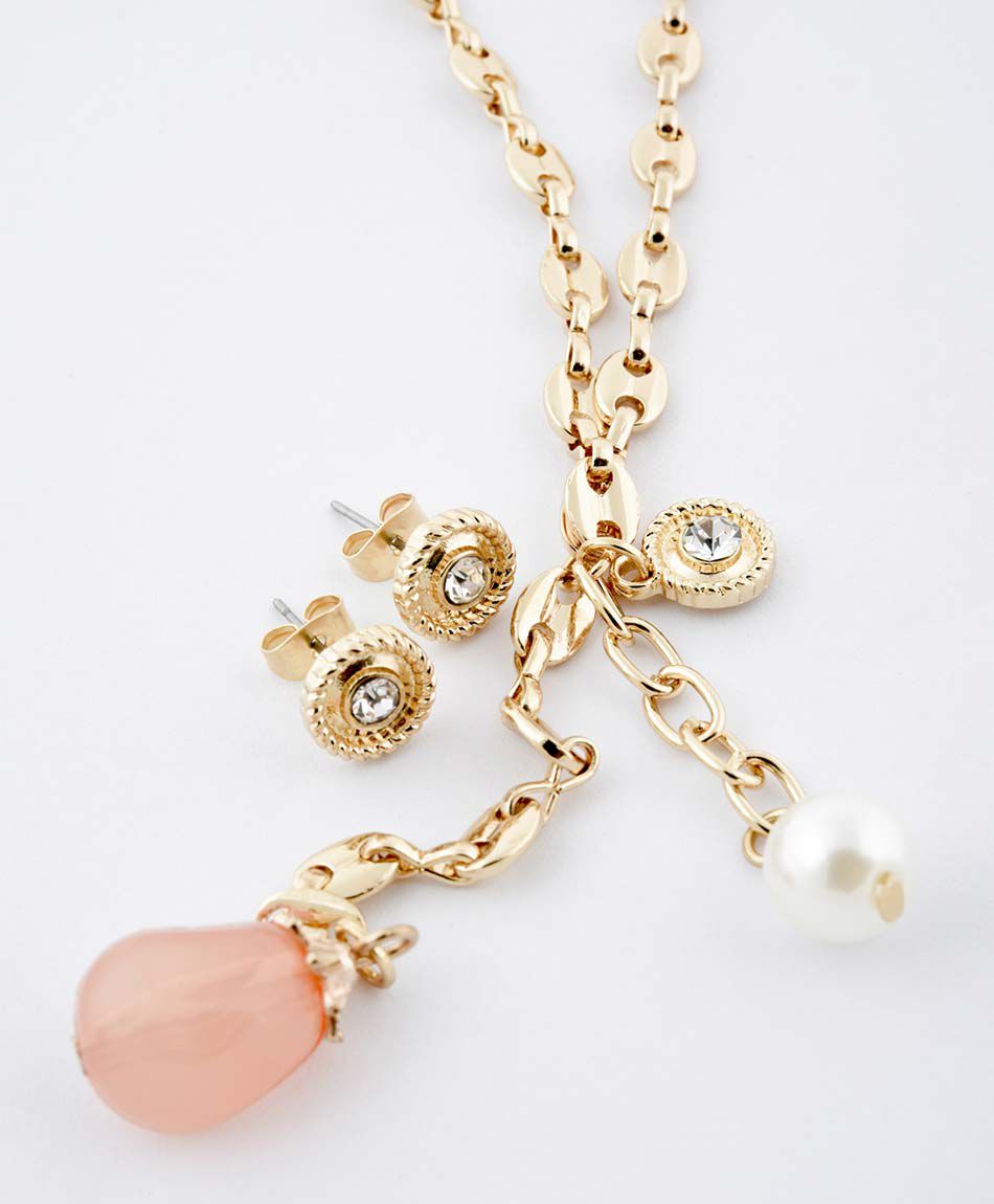 Set collar + aros mujer dorado 3 piezas