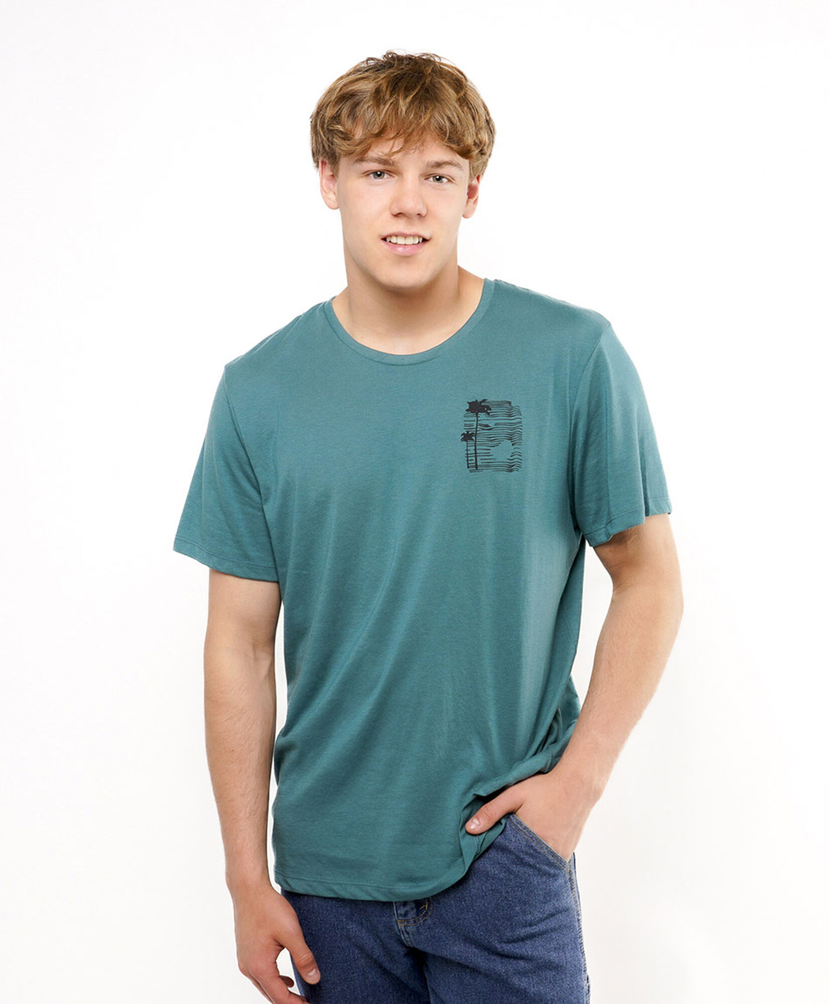 Polera hombre doble estampado palmeras Polera hombre doble estampado palmeras