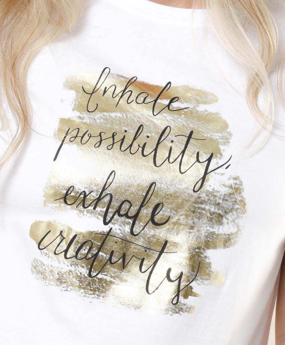 Polera mujer frase metalizada