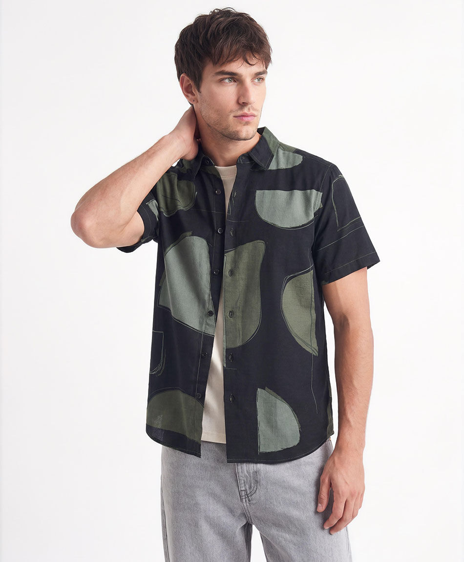 Camisa hombre patr&oacute;n verde
