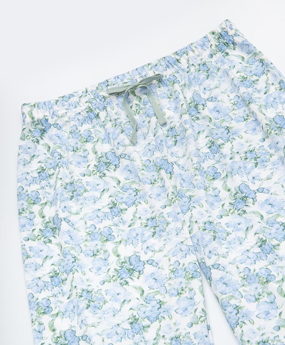 Pijama mujer pantal&oacute;n floreado verde