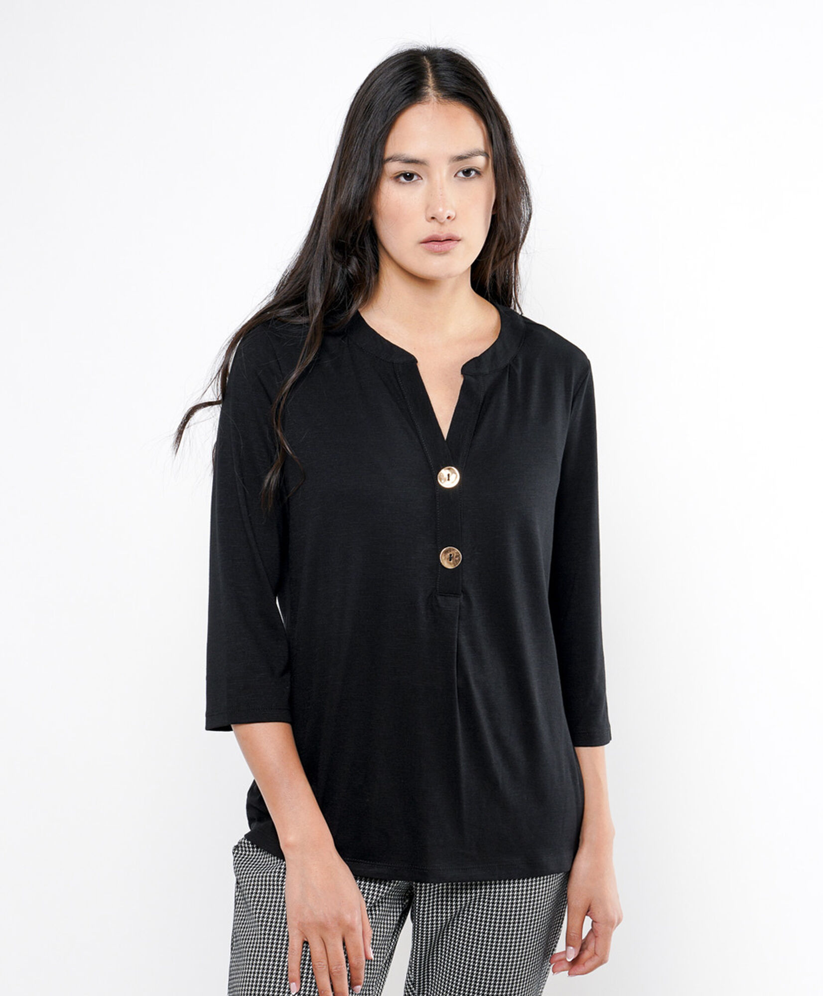 Polera mujer doble botón black Polera mujer doble botón black