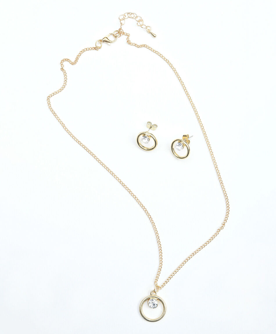 Set collar + aros mujer c&iacute;rculos 3 piezas