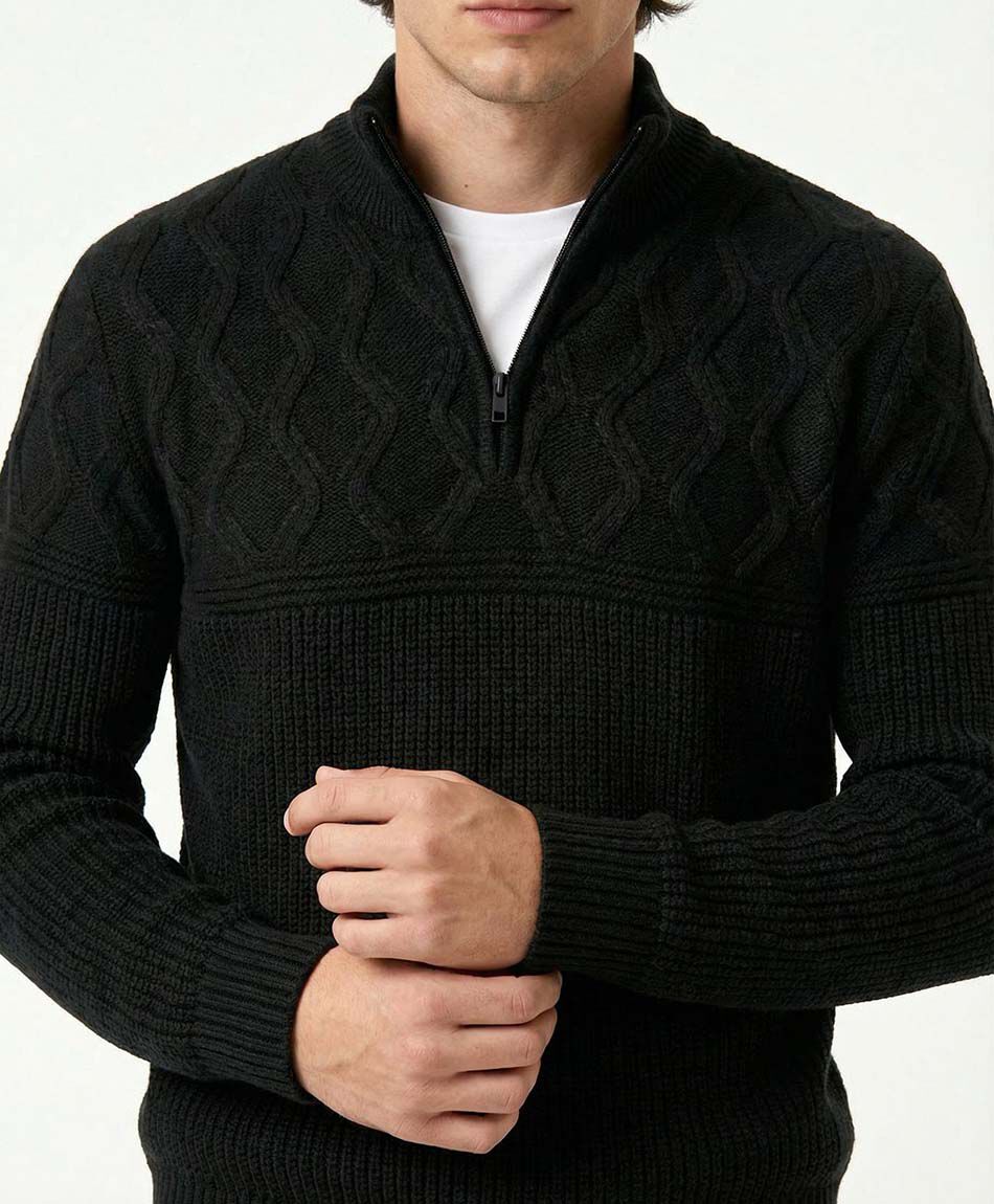 Sweater hombre cierre medio texturizado