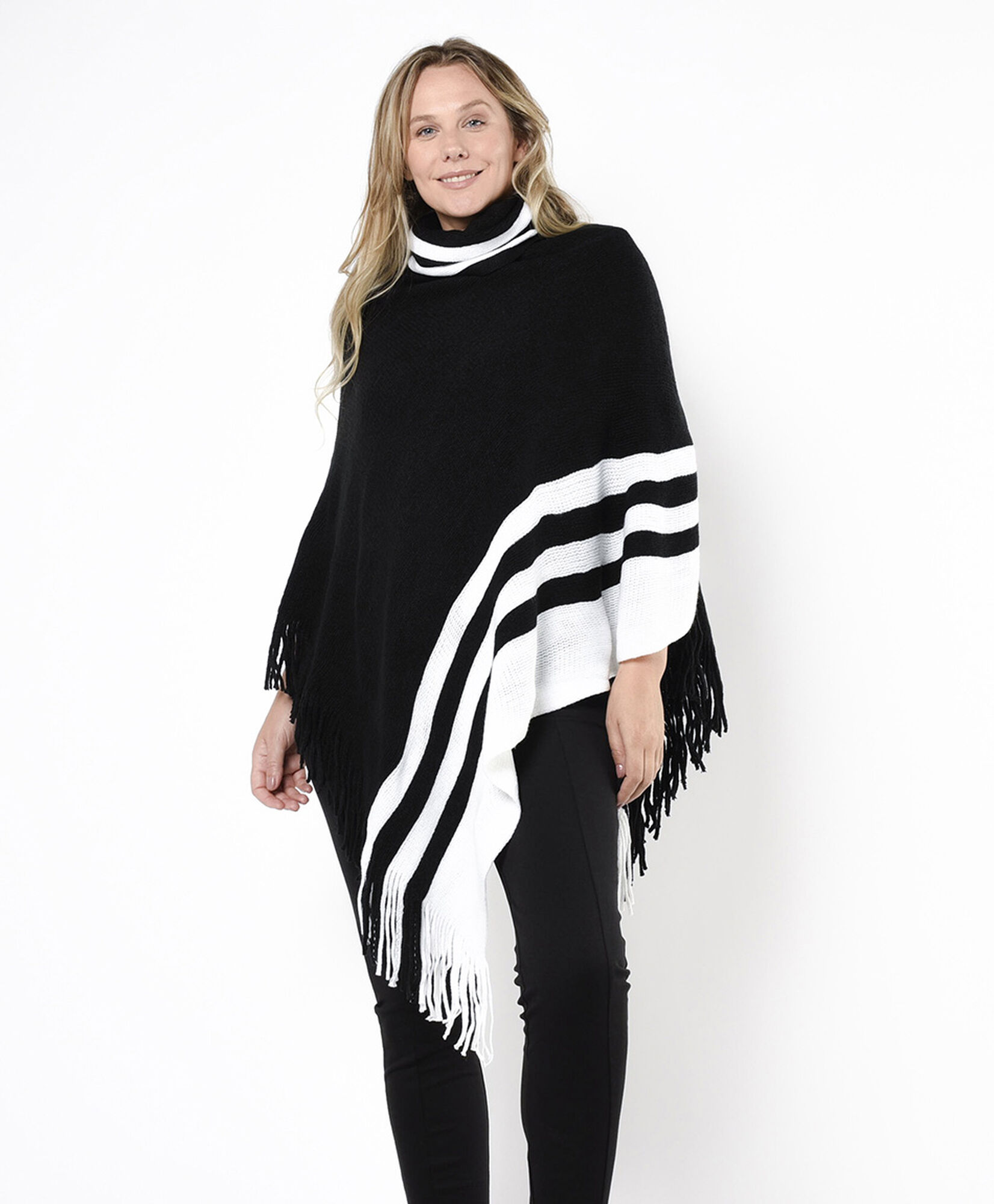 Poncho mujer bicolor cuello alto Poncho mujer bicolor cuello alto