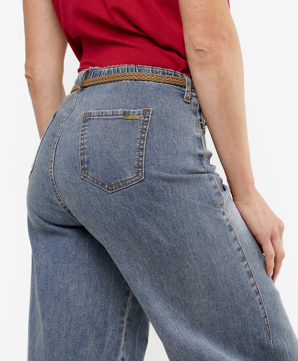 Jeans mujer wide leg cintur&oacute;n