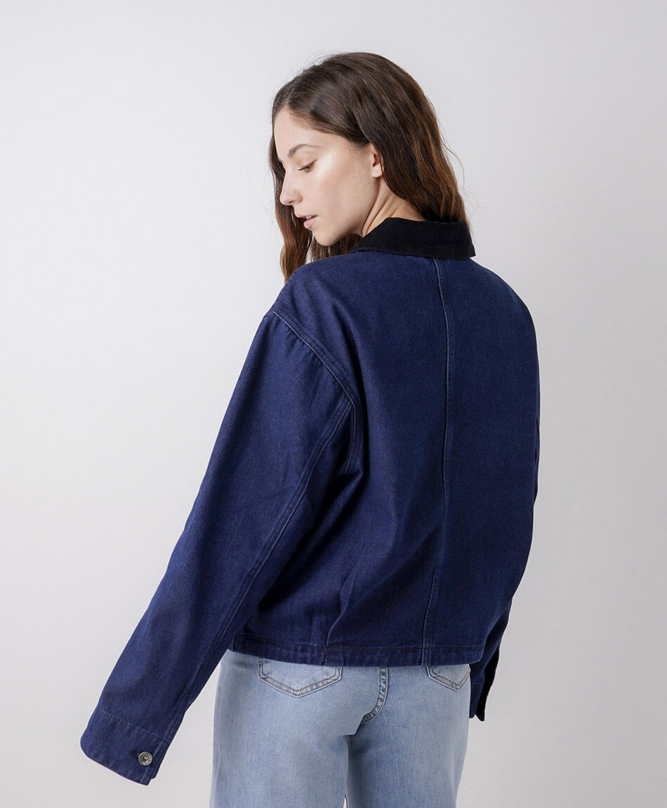 Chaqueta mujer denim cuello corderoy