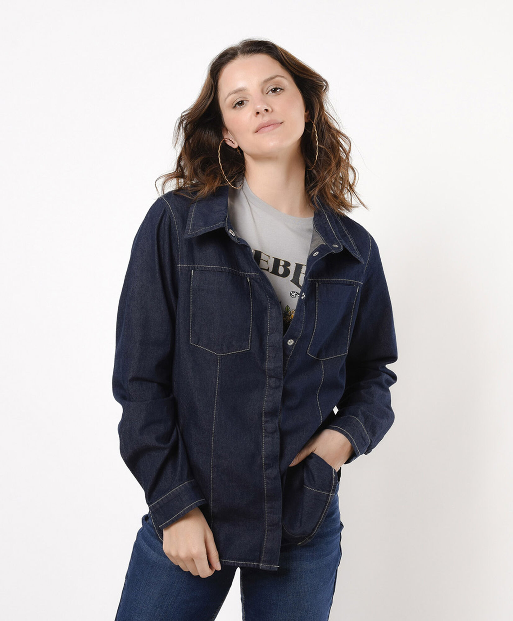 Blusa mujer denim bolsillos Blusa mujer denim bolsillos