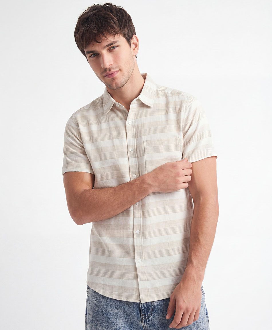 Camisa hombre l&iacute;neas doble lino