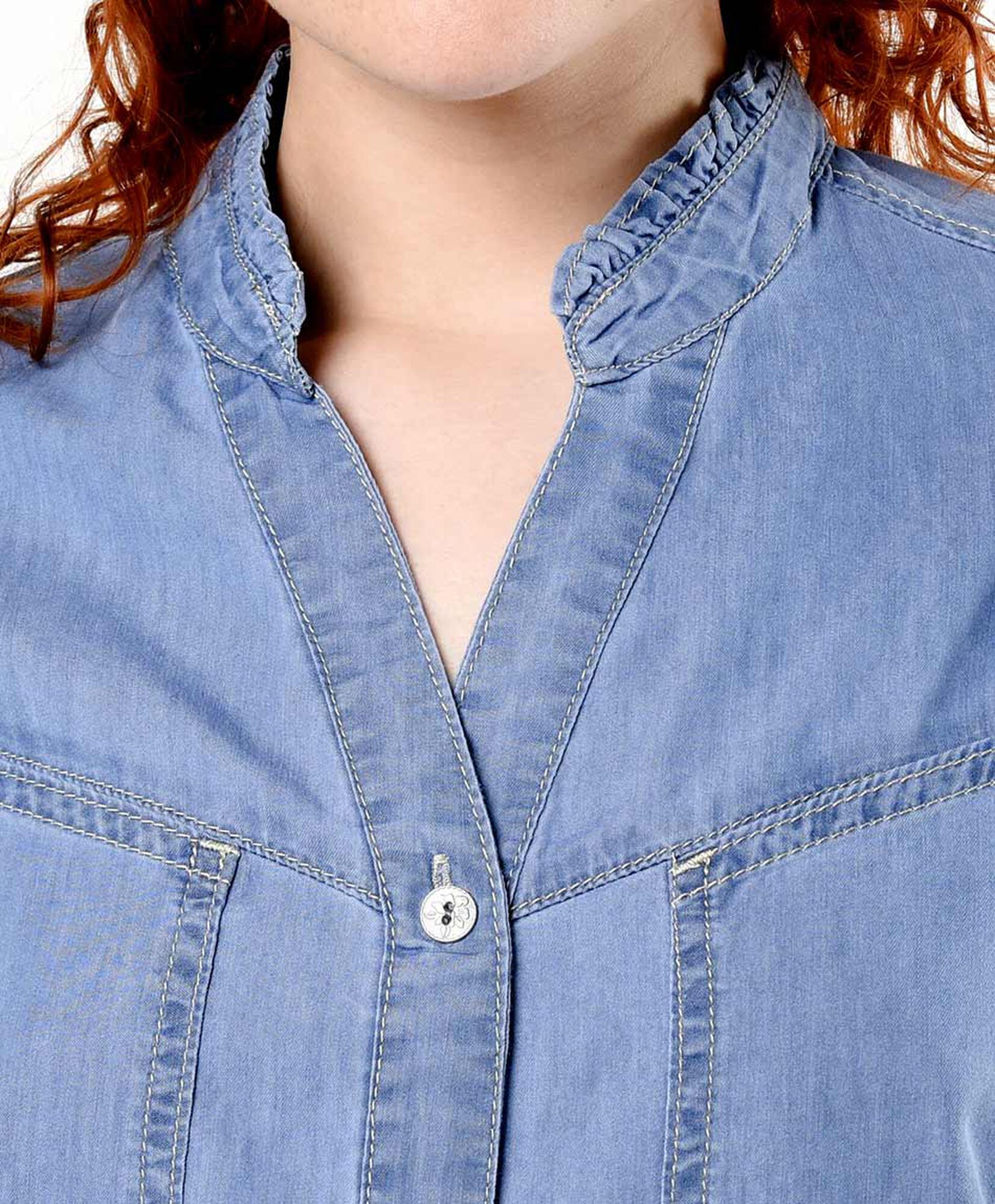 Blusa mujer denim cuello mao Blusa mujer denim cuello mao