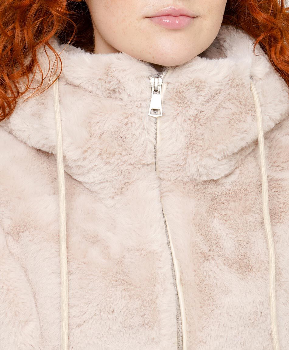 Chaqueta mujer piel capucha pink