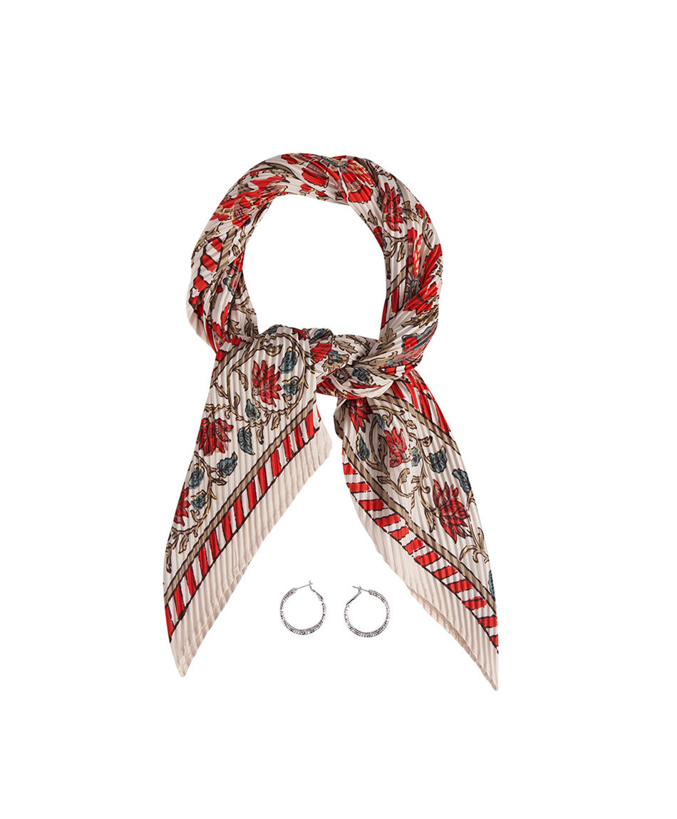 Set pa&ntilde;uelo + aros mujer flores rojas