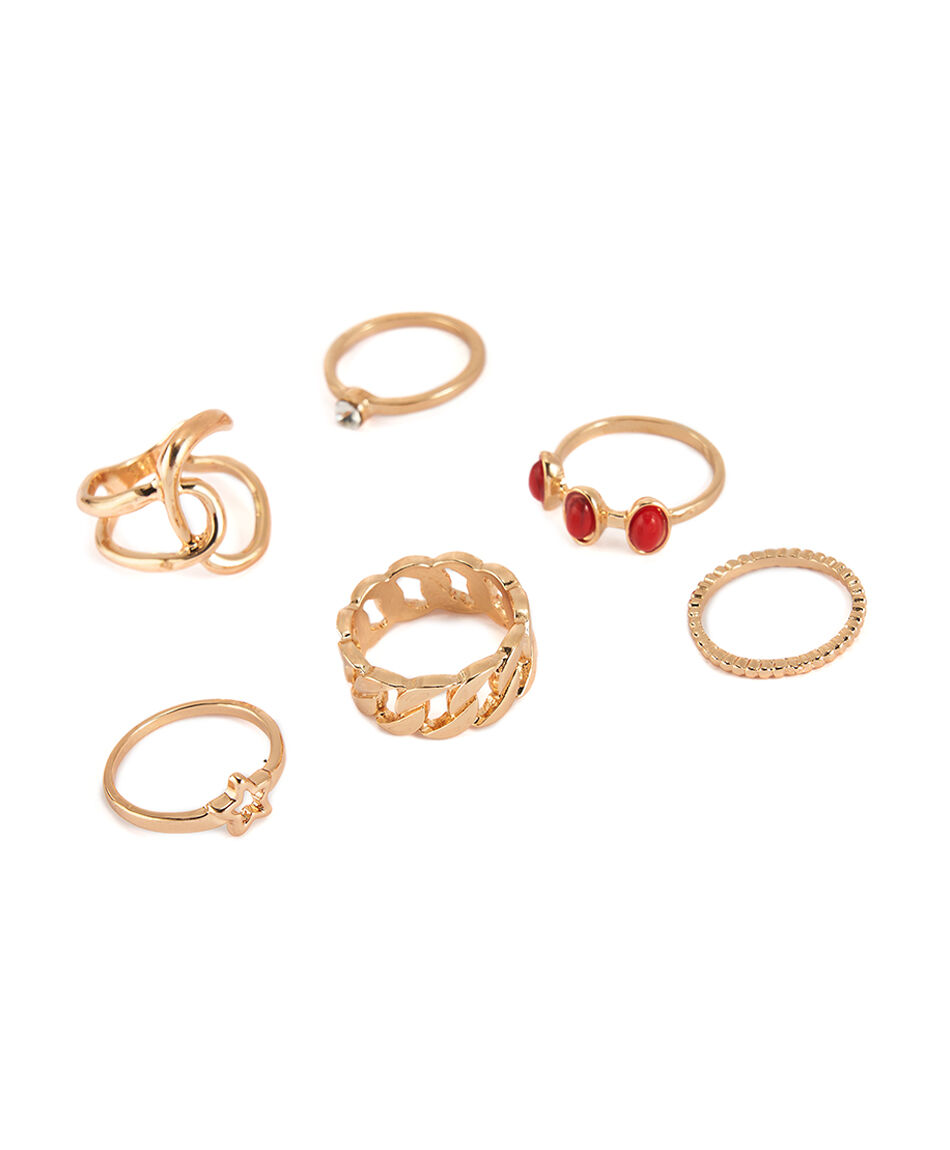 Set 6 anillos mujer mix dorado