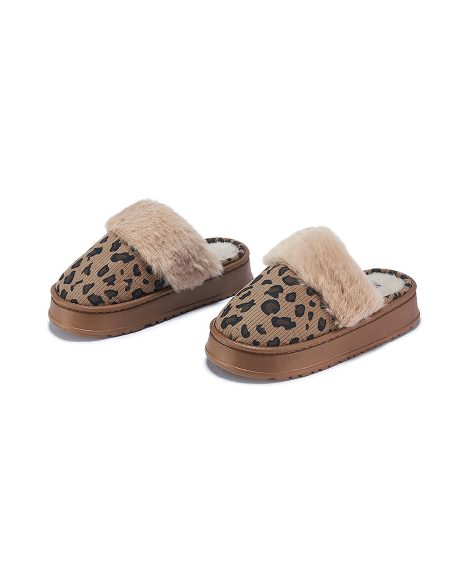 Pantufla mujer plataforma animal print