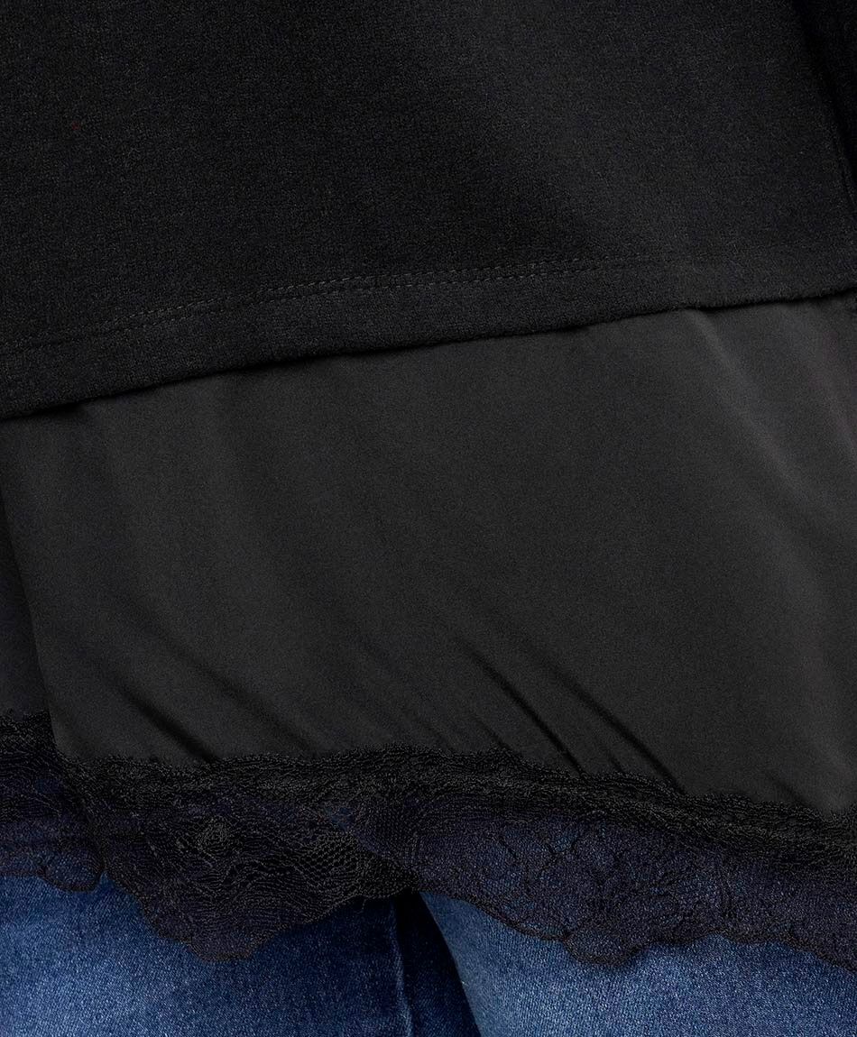 Polera mujer detalle basta encaje negra